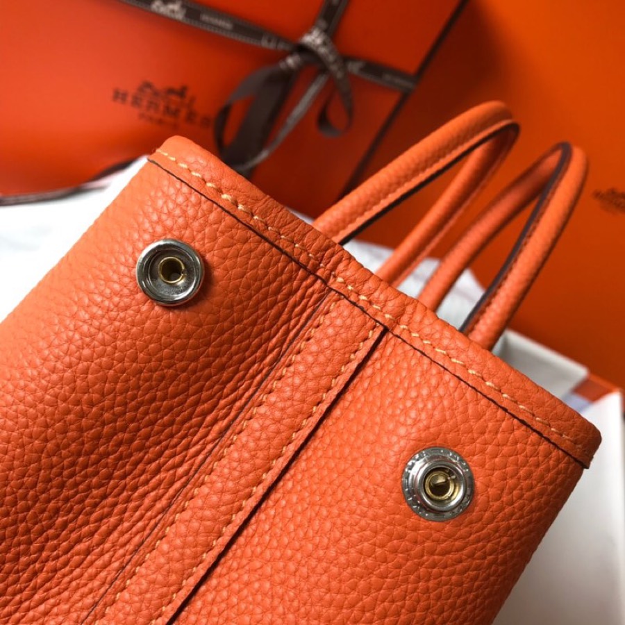 Hermes Garden Party 36cm Tote Handbag In Feu Orange Clemence Leather